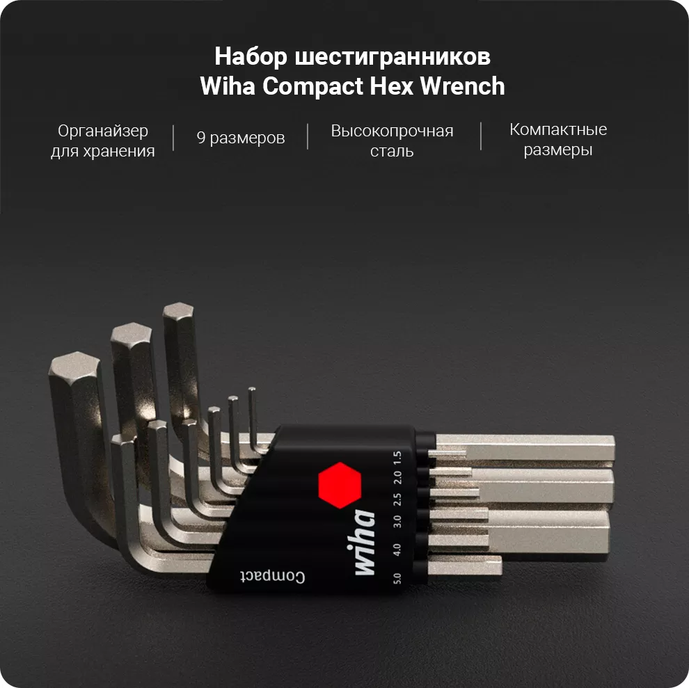 Набор инбусовых ключей Xiaomi Wiha hex wrench black